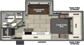 Plan intérieur de la roulotte 2027 Forest River Tracer 185JH avec lit king, divan dans l’extension et salle de bain.