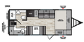 Plan intérieur de la roulotte 2027 Forest River Viking 19RK avec lit queen, cuisine arrière, dinette et salle de bain.