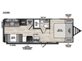 Plan intérieur de la Forest River Viking 242MK 2027 montrant le lit avant, la cuisine, la salle de bain, la dinette et le sofa arrière.