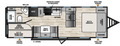 Plan de la Viking 26BH 2027 montrant le lit queen avant, les lits doubles superposés arrière, la dinette, le sofa et la salle de bain.