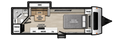 Plan de plancher de la Coachmen American Spirit Founders Edition 19RB 2027 avec lit queen avant, sofa et table indépendante, cuisine et salle de bain arrière.