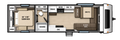 Plan de plancher de la Coachmen American Spirit Founders Edition 249MK 2027 avec chambre queen, salle de bain, dinette avec ottoman et sofa pliant.