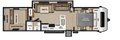 Plan de plancher de la Coachmen American Spirit Founders Edition 30BH 2027 avec lit queen avant, dinette centrale et section arrière à lits superposés en L.