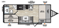 Plan intérieur de la roulotte familiale 2027 Forest River Viking 18BH avec lit queen, lits superposés doubles, dinette et salle de bain.