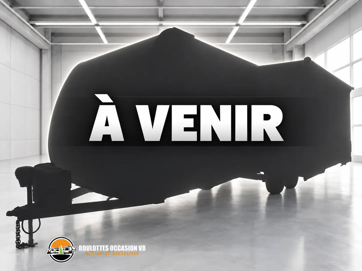 Visuel provisoire de la Viking 25TH 2027 : silhouette de roulotte dans le garage de Roulottes Occasion VR avec la mention « À venir ».